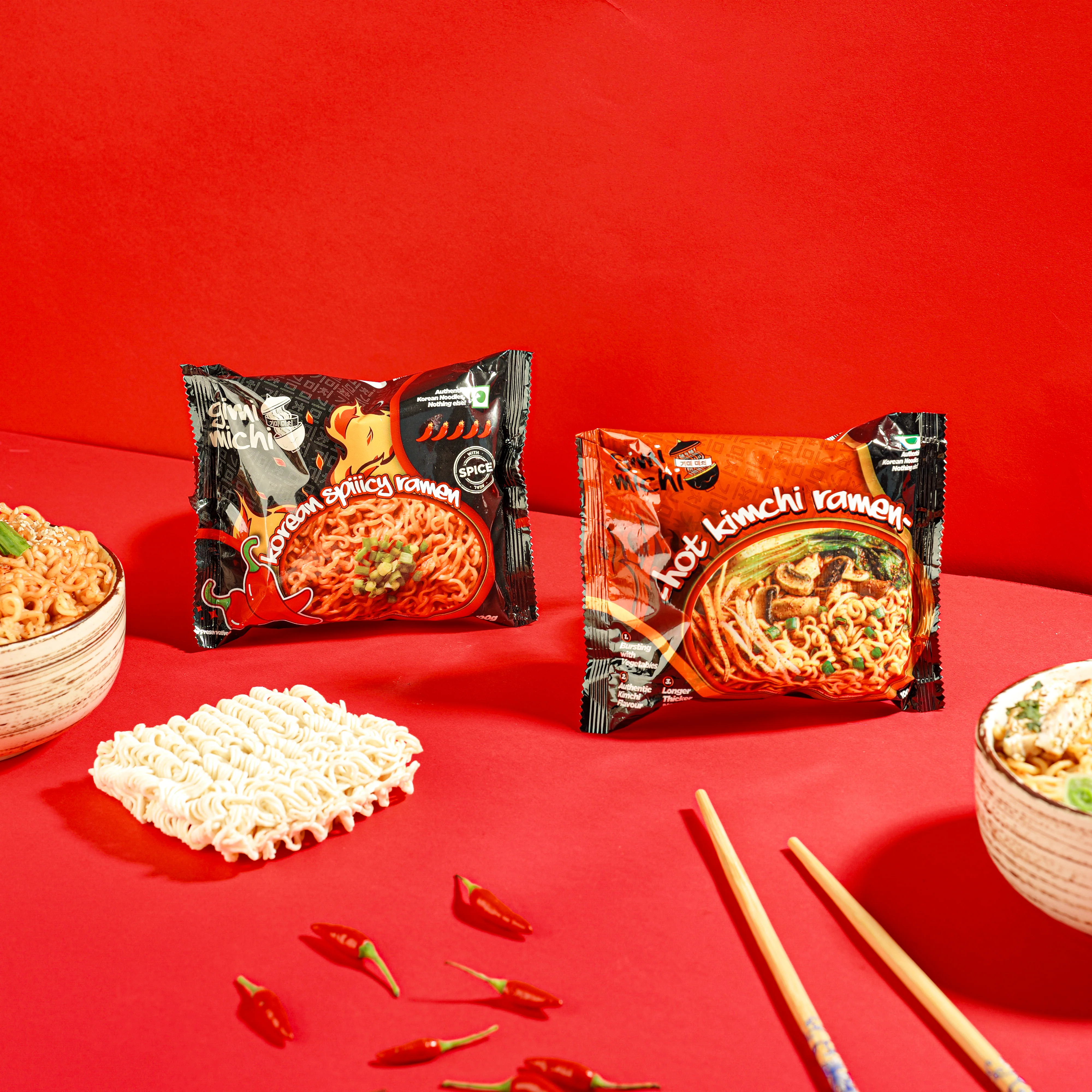 Gimi Michi Korean Kimchi & Fire Twin Duo Box - 2 Kimchi + 2 Spiiicy Korean Ramen - 4 x 100 grams - Image 3